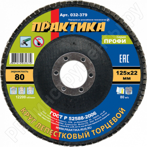 Круг лепестковый шлифовальный 125 х 22 мм Р 80 (1шт.) серия Профи 032-379